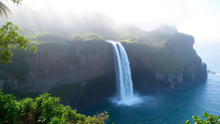 Uluwatu waterfall on Bali island, Indonesia - travel backgroundの写真素材