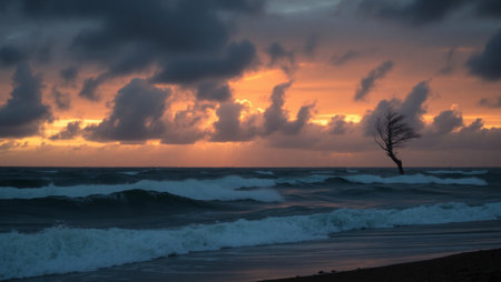 Sunset on the beach, Bali, Indonesia. Long exposureの写真素材
