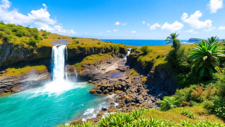Panoramic view of Waikiki Falls in Hawaii, USA