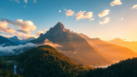Panoramic view of Dolomites at sunrise, Italy.の写真素材