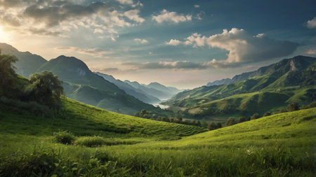 Beautiful summer landscape in the mountains. Panoramic view.の写真素材