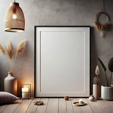 Mock up poster frame in interior background, Scandinavian style, 3D render