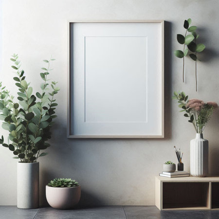 Mock up poster frame in interior background, 3D render illustration