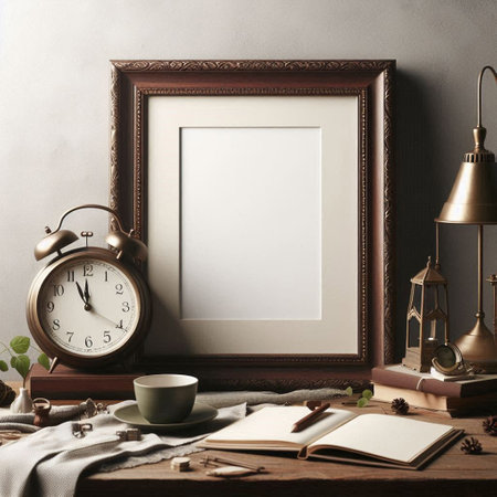 Mock up blank frame in interior background. 3d render illustrationの写真素材