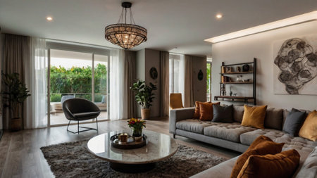 Interior of a living room with a sofa and a coffee table