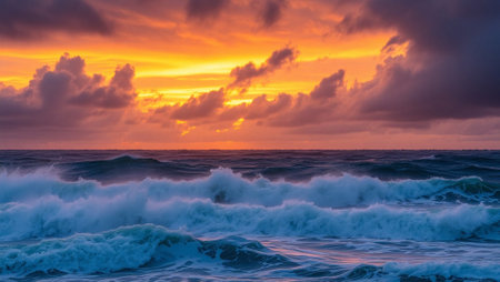 Beautiful sunset over the sea. Panoramic view of the sea.