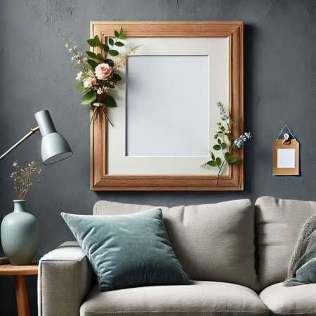 Mock up poster frame in interior background, Scandinavian style, 3d renderの写真素材