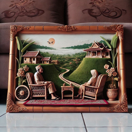 Vintage photo frame on the sofa in the living room. 3d renderingの写真素材