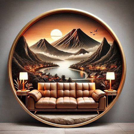 Luxury interior design of a living room with a view of the mountains