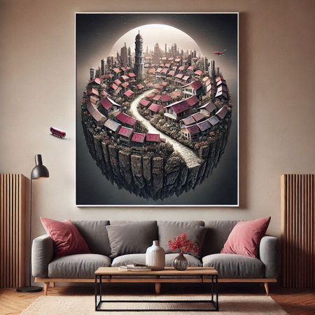 Interior of the living room with a map of the city. 3d rendering