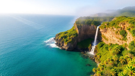 Aerial view of the Uluwatu waterfall in Bali, Indonesiaの写真素材