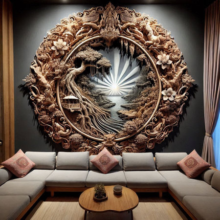 Luxury living room interior with sofa and mirror. 3d render