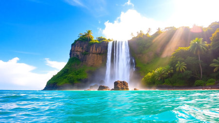 Tropical waterfalls on the island of Mauritius, Africaの写真素材