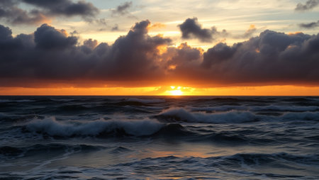Beautiful sunset over the Baltic sea. Dramatic cloudscape.