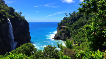 Tropical waterfall in Nusa Penida, Bali, Indonesia