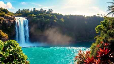 Panoramic view of Waikiki Falls in Hawaii, USAの写真素材