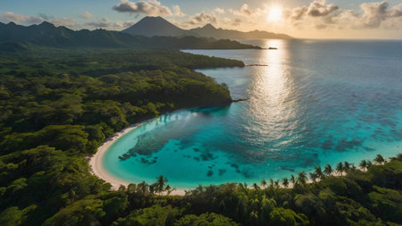 Aerial view of beautiful tropical beach at Seychelles islands.の写真素材