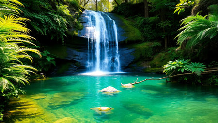 Waterfall in the forest. Beautiful waterfall in the green forest.