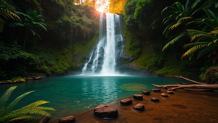 Beautiful waterfall in the jungle at Kanchanaburi province, Thailand