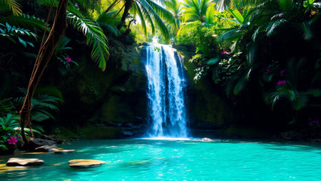 Waterfall in the tropics. Waterfall in the jungle.