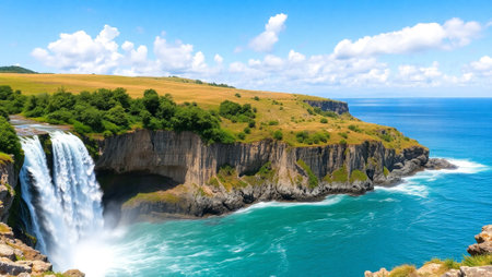 Panoramic view of the Gullfoss waterfallの写真素材