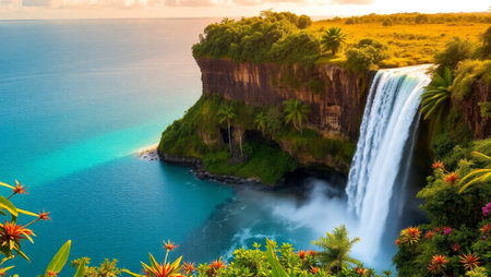 Waterfall on an island in Indonesia, Asiaの写真素材