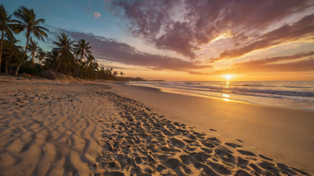Beautiful sunset on the beach in Sri Lanka. Panorama.