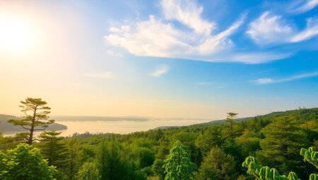 Beautiful panorama of the sea and mountains in the morning.の写真素材