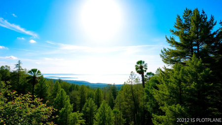 Tropical forest and blue sky. Nature background with copy spaceの写真素材