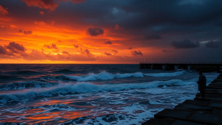 Sunset on the Baltic Sea in Gdynia, Polandの写真素材