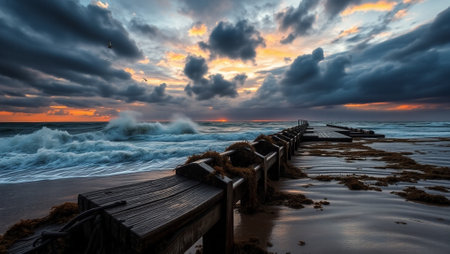 Wooden pier on the Baltic Sea in Gdansk, Poland.