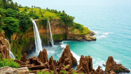 Tropical waterfall on an island.の写真素材