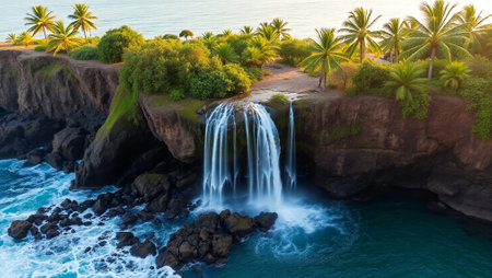 Aerial view of Waikiki Falls in Honolulu, Oahu, Hawaiiの写真素材