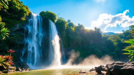 Beautiful waterfall in tropical forest. Waterfall in the jungle.の写真素材