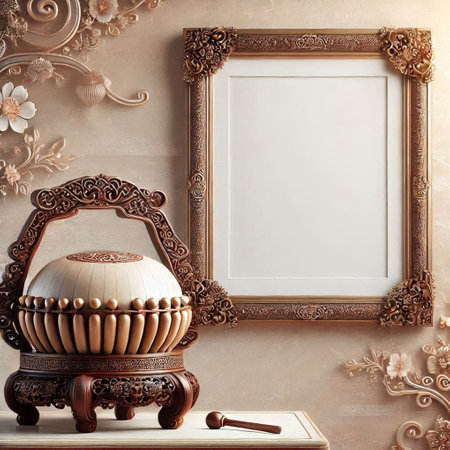 Vintage frame on the wall with decorative elements. 3d renderの写真素材