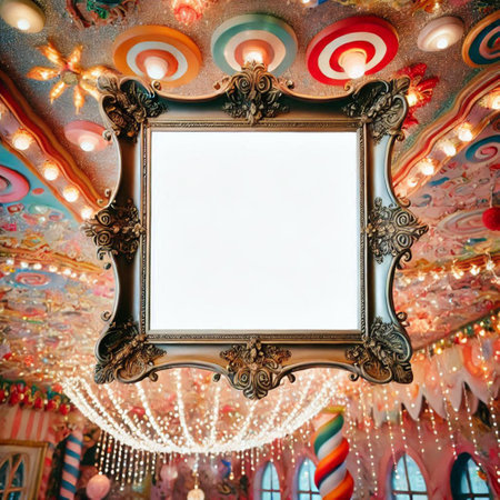 Merry Christmas and Happy New Year. Picture frame on the background of carousel