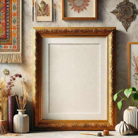 Mock up blank frame in interior background. 3d render illustrationの写真素材