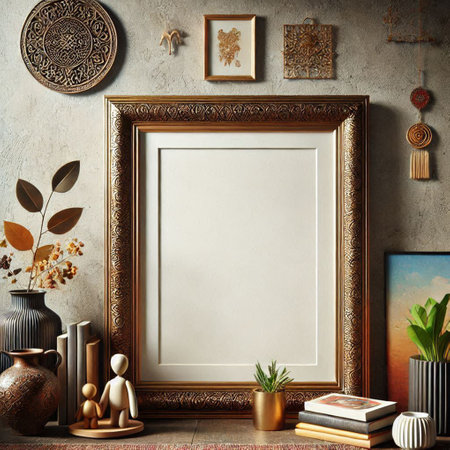 Mock up blank frame in interior background. 3d render illustrationの写真素材