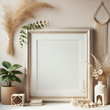 Mock up blank frame in interior background, Scandinavian style, 3d render