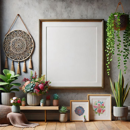 Mock up poster frame in interior background, Scandinavian style, 3d render