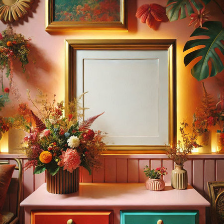 Interior of a living room decorated with flowers in a vase