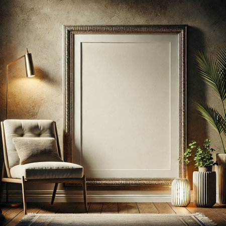 Mock up blank frame in classic interior background, 3d renderの写真素材