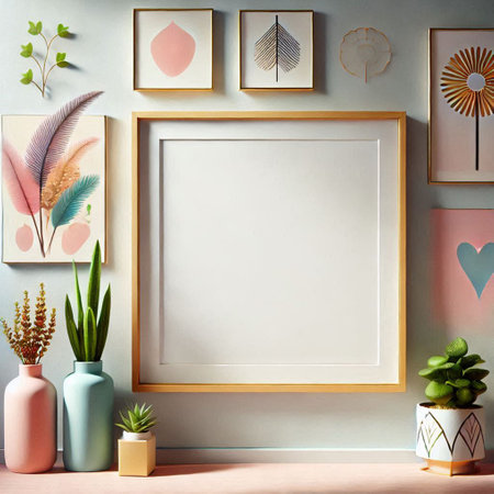Mock up poster frame in interior background, Scandinavian style, 3d render