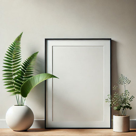Mock up poster frame in interior background, Scandinavian style, 3d renderの写真素材