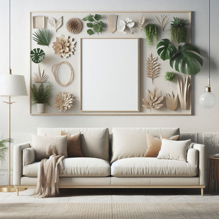 Mock up poster frame in interior background, Scandinavian style, 3D render