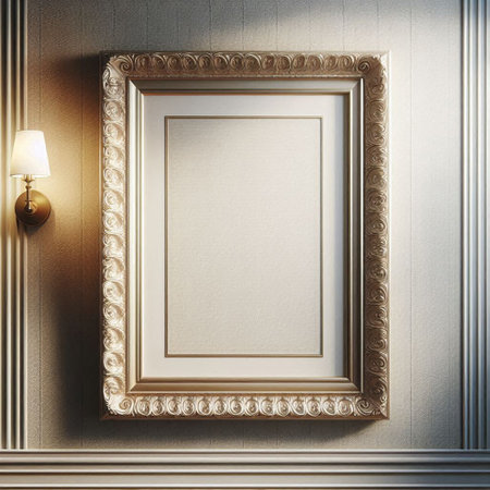 Blank picture frame in classic interior background. 3d render illustration