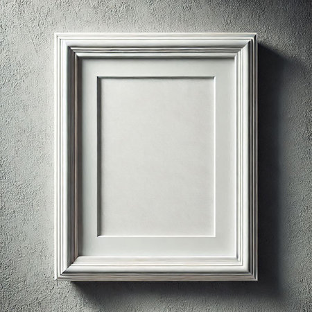 White picture frame on gray wall. Mock up, 3D Renderingの写真素材