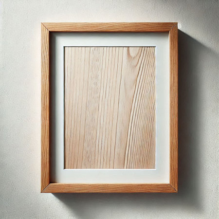 Wooden frame on a white wall background. 3d rendering.