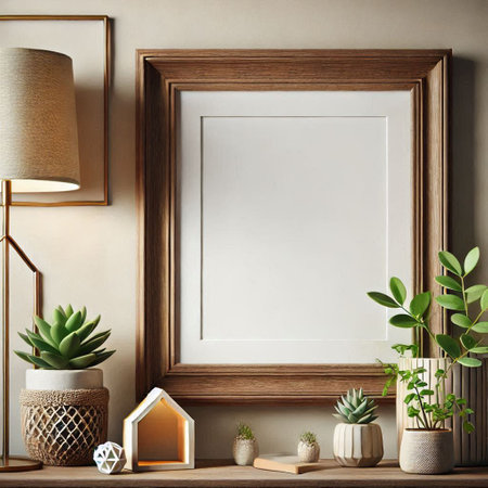 Mock up blank frame in interior background, Scandinavian style, 3d renderの写真素材