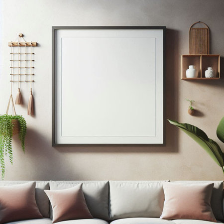Mockup poster frame in interior background, Scandinavian style, 3D render